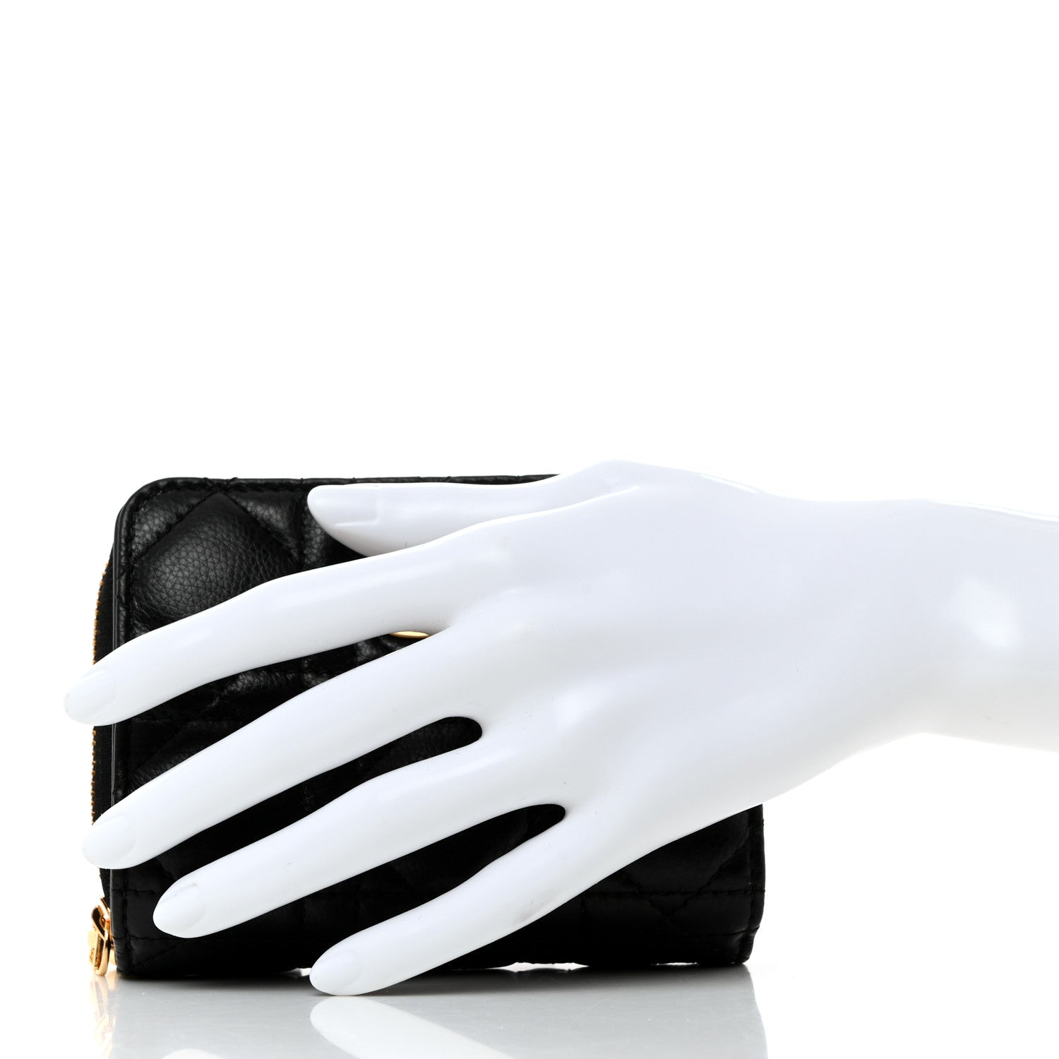 Christian Dior Grained Calfskin Supple Cannage Caro Scarlet Zipped Wallet Black 2 of 9