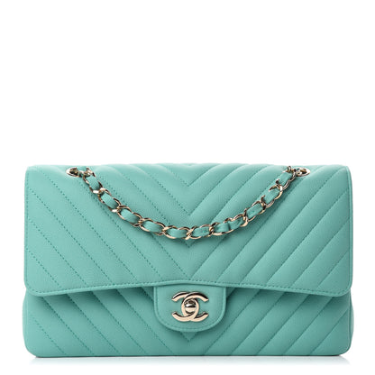 Chanel Caviar Flat Chevron Quilted Medium Double Flap Green 1 of 11