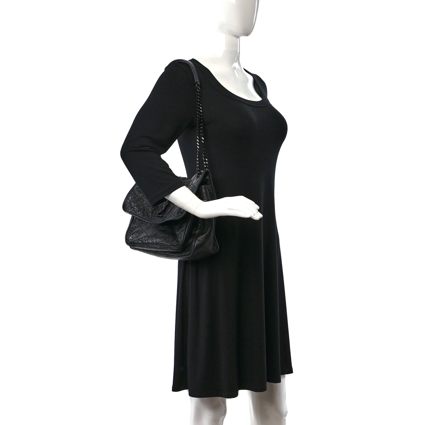 Crinkled Calfskin Matelasse Monogram Medium Niki Chain Satchel Black