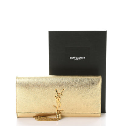 Saint Laurent Metallic Textured Calfskin Classic Monogram Tassel Clutch Gold 9 of 9