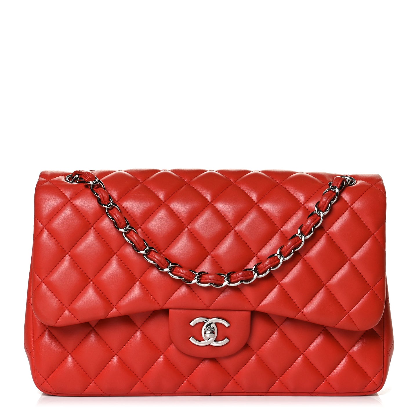 Lambskin Quilted Jumbo Double Flap Red