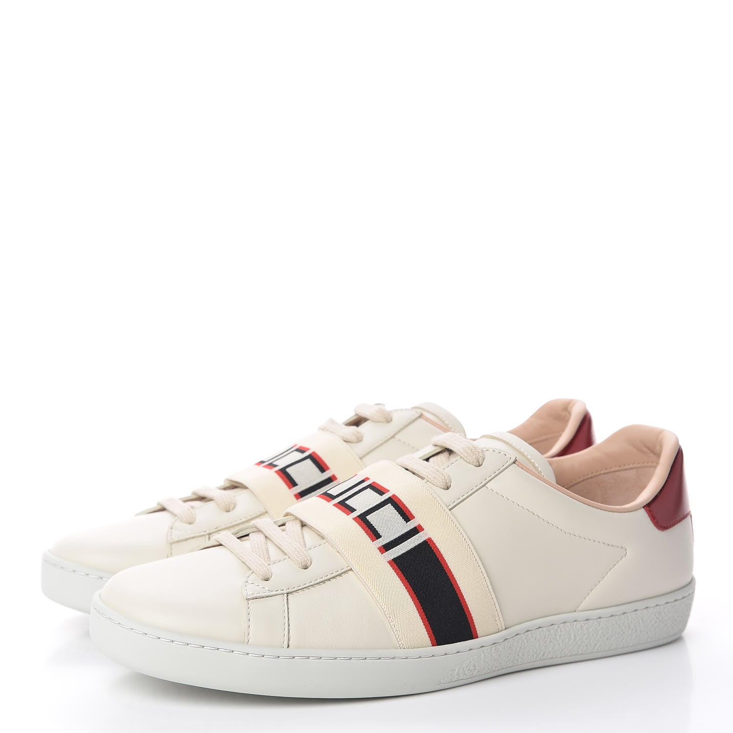 Gucci Calfskin Stripe Womens New Ace Sneakers 40 New Mystic White Ecru Red Flame 3 of 9