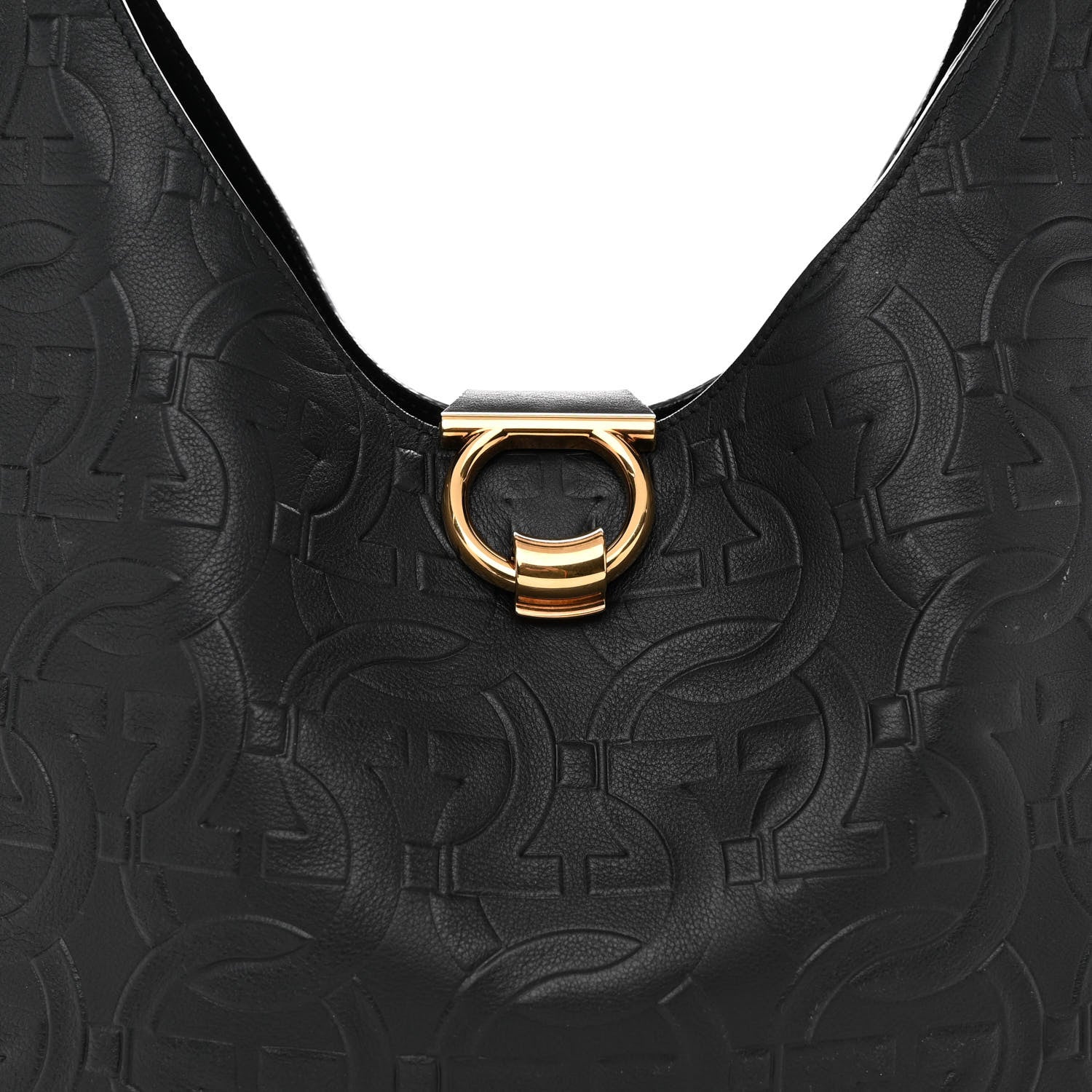 Salvatore Ferragamo Calfskin Embossed Gancini Margot Hobo Black 8 of 10