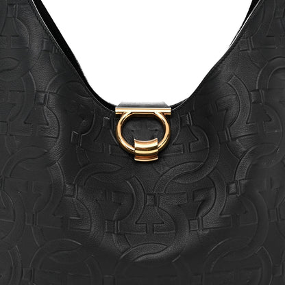 Salvatore Ferragamo Calfskin Embossed Gancini Margot Hobo Black 8 of 10