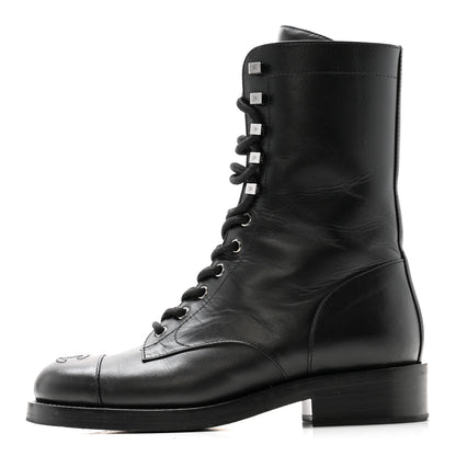 Chanel Calfskin Cap Toe Lace Up Combat Boots 38 Black 2 of 26