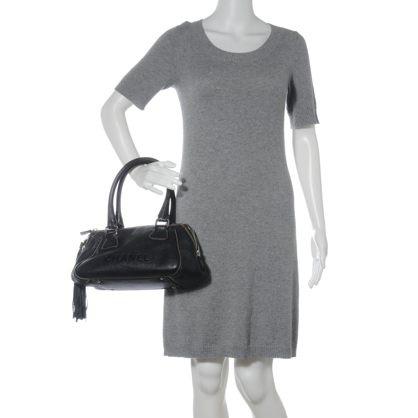Leather Medium Tassel Handbag Black