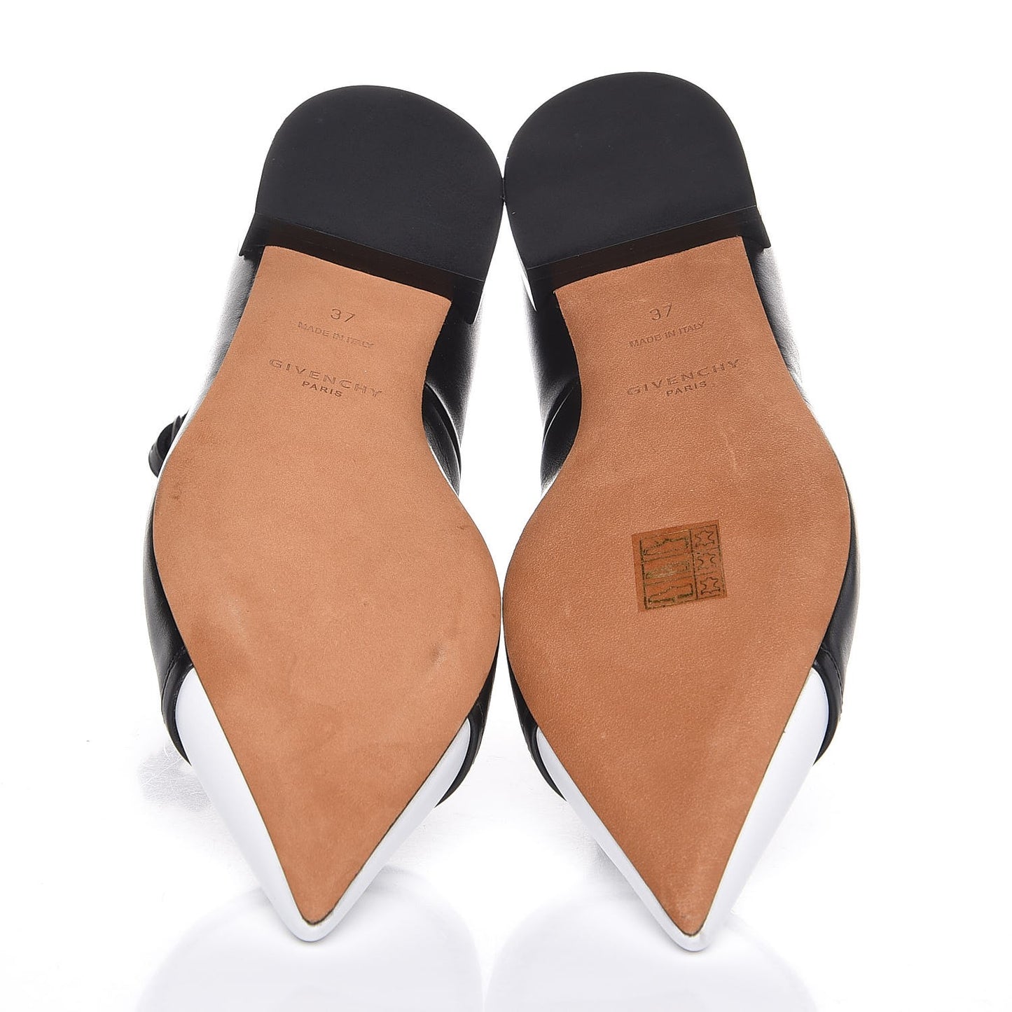 Calfskin Graphic Ankle Strap Ballerina Flats 37 Black White