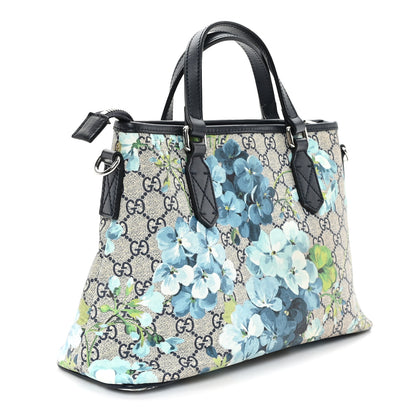 Gucci GG Supreme Monogram Blooms Small Zippered Tote Blue 3 of 11