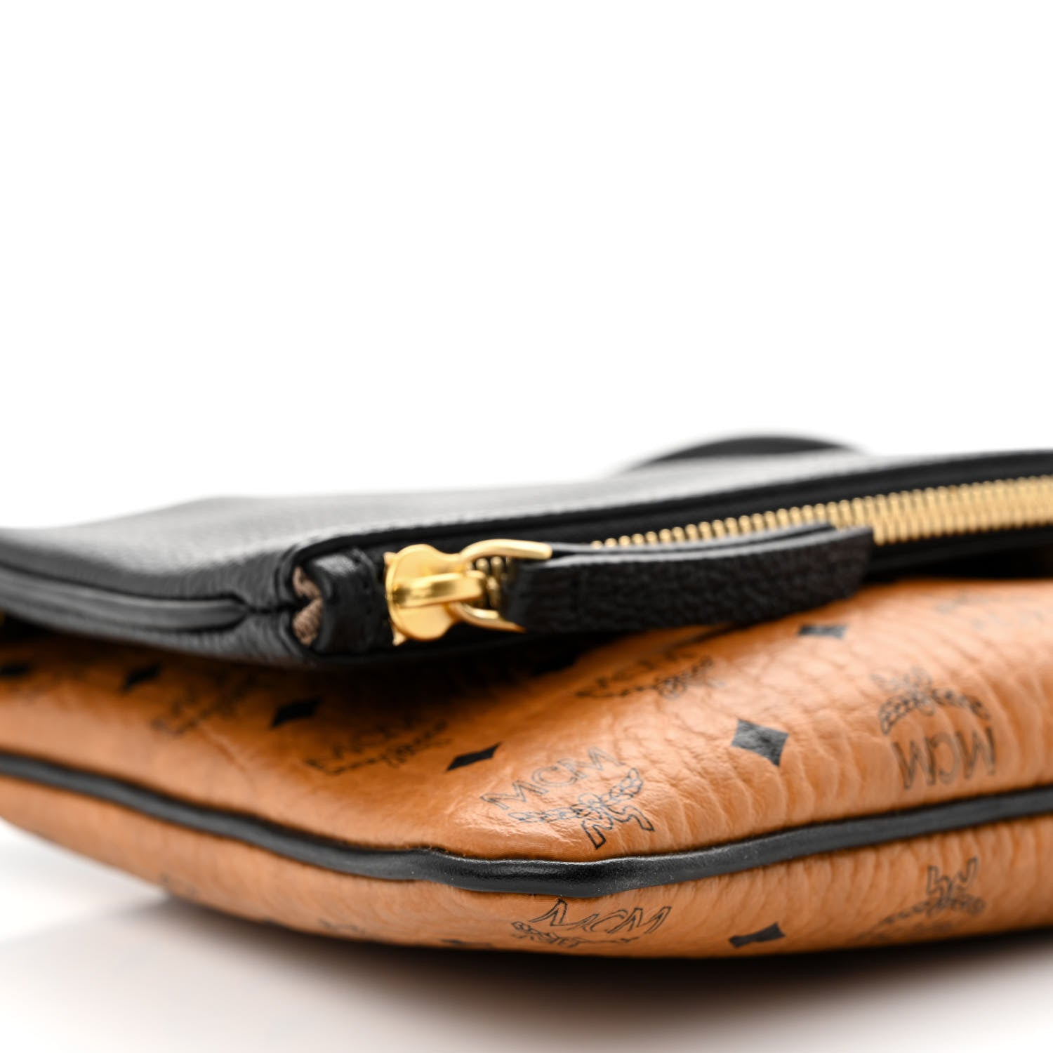 MCM Visetos Corina Foldover Crossbody Bag Cognac Black 10 of 11