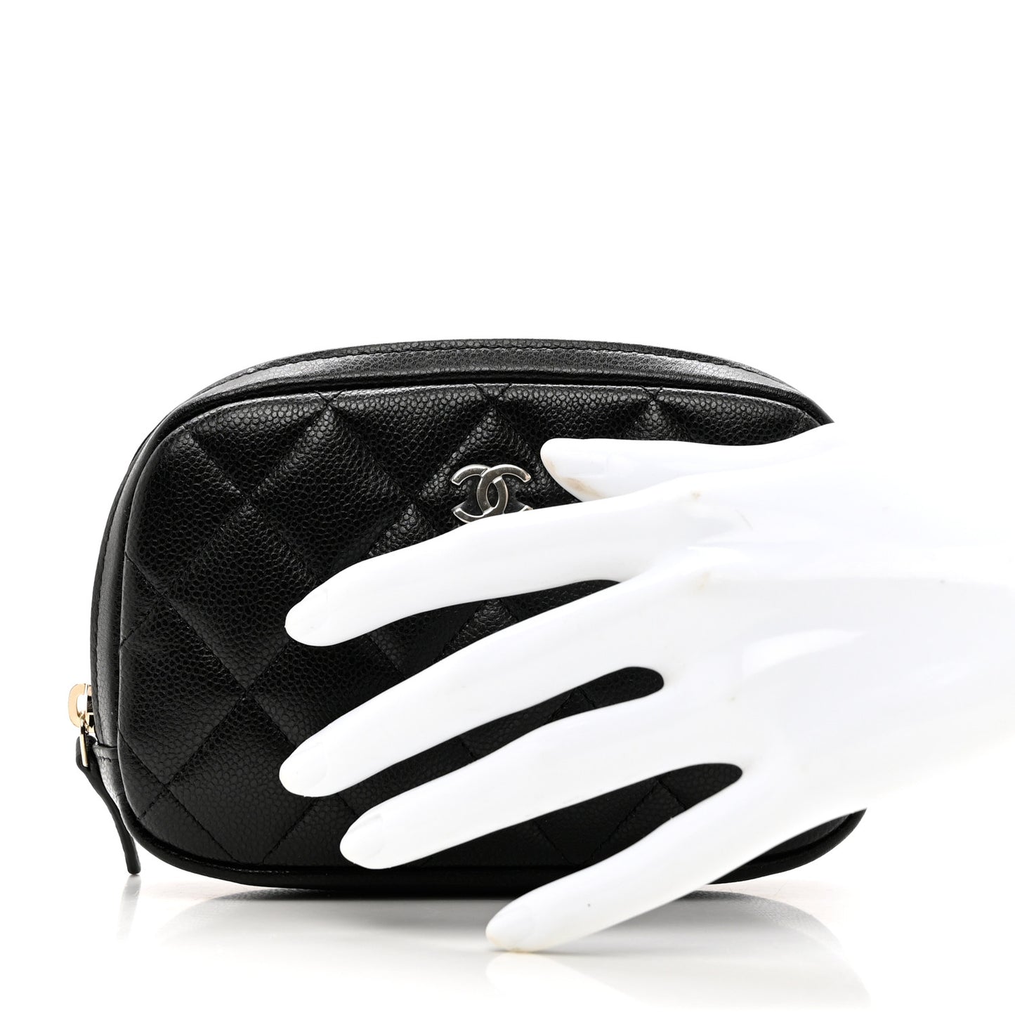 Caviar Quilted Small Curvy Pouch Cosmetic Case Black