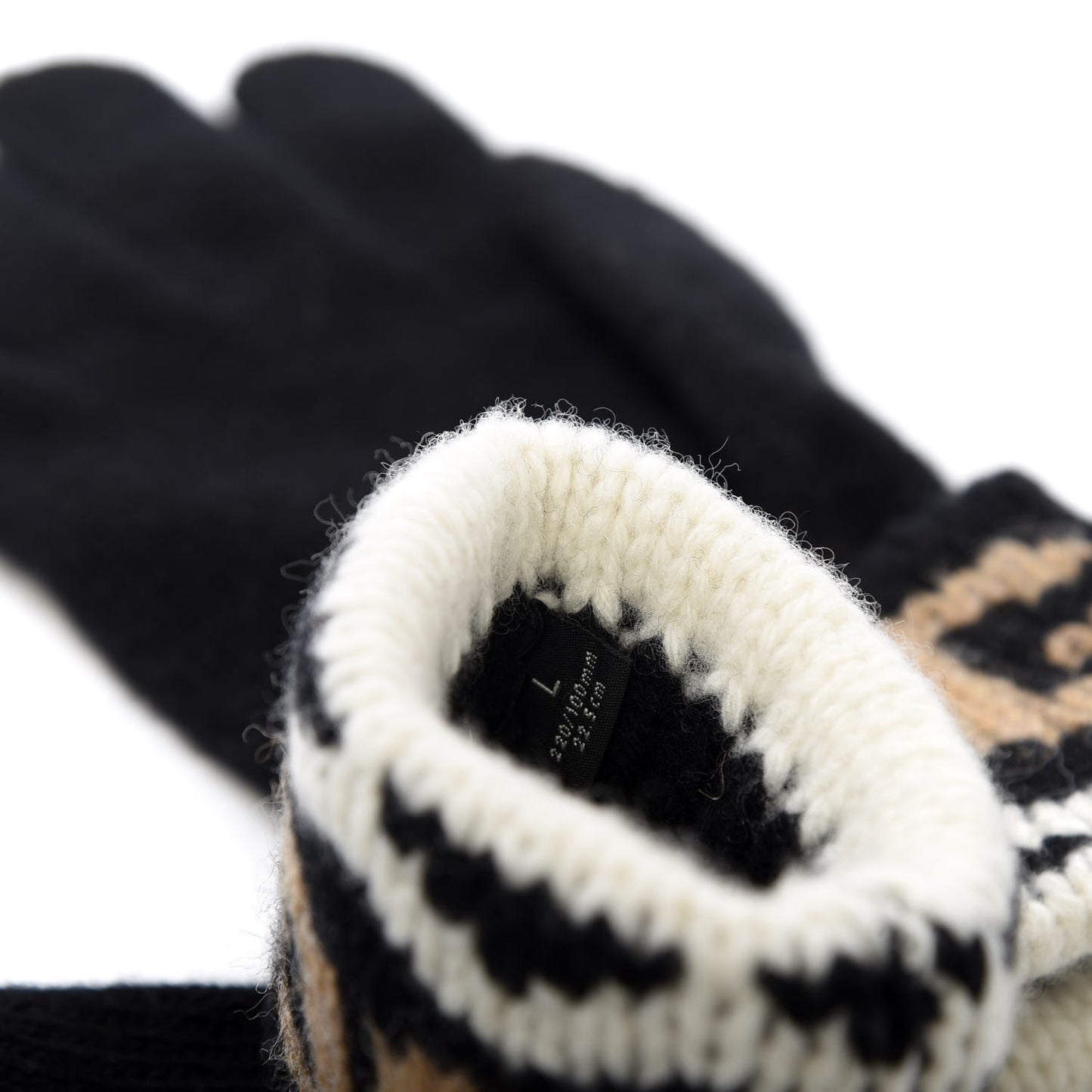 Wool Tricot GG Perty Gloves L Black Beige