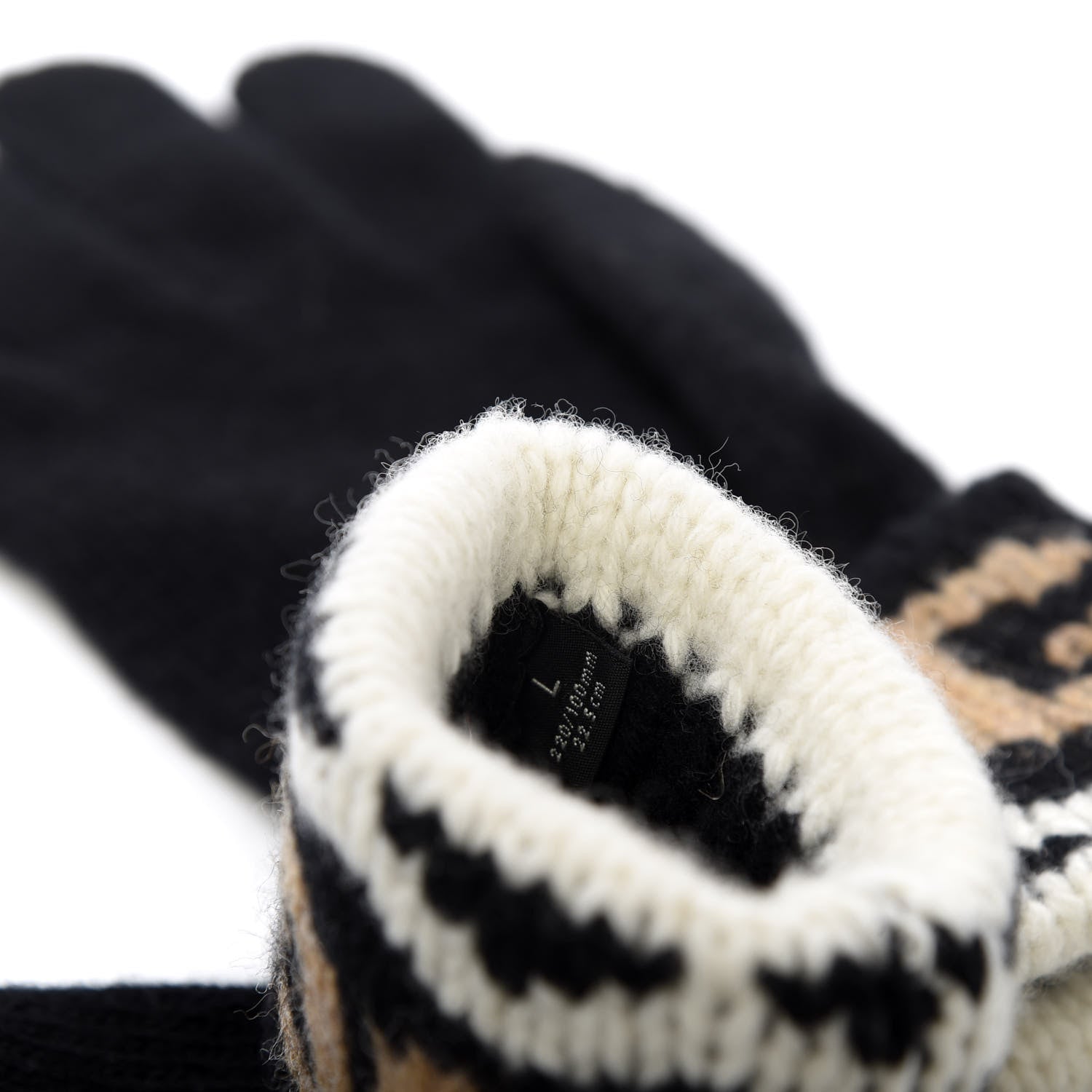 Gucci Wool Tricot GG Perty Gloves L Black Beige 4 of 5