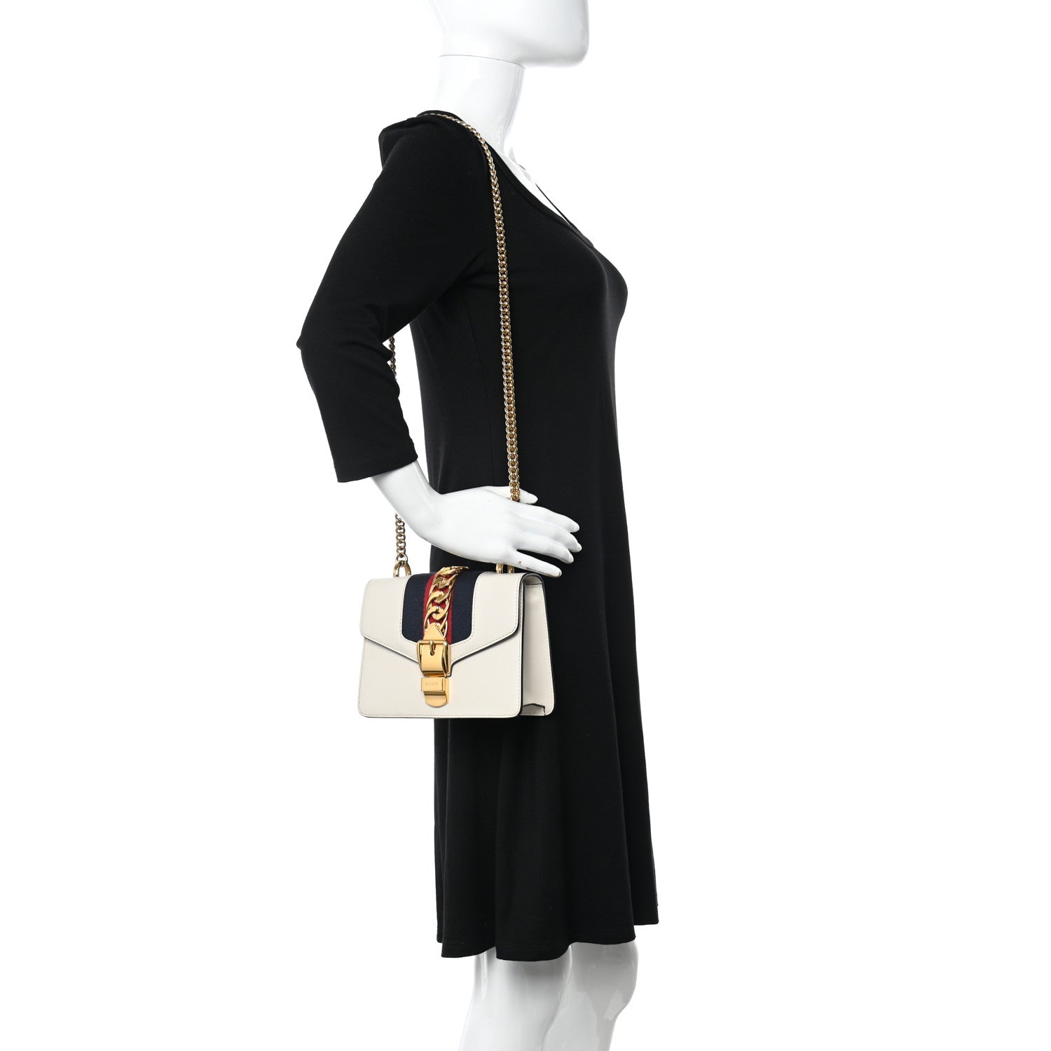 Gucci Calfskin Mini Sylvie Chain Shoulder Bag White 2 of 13
