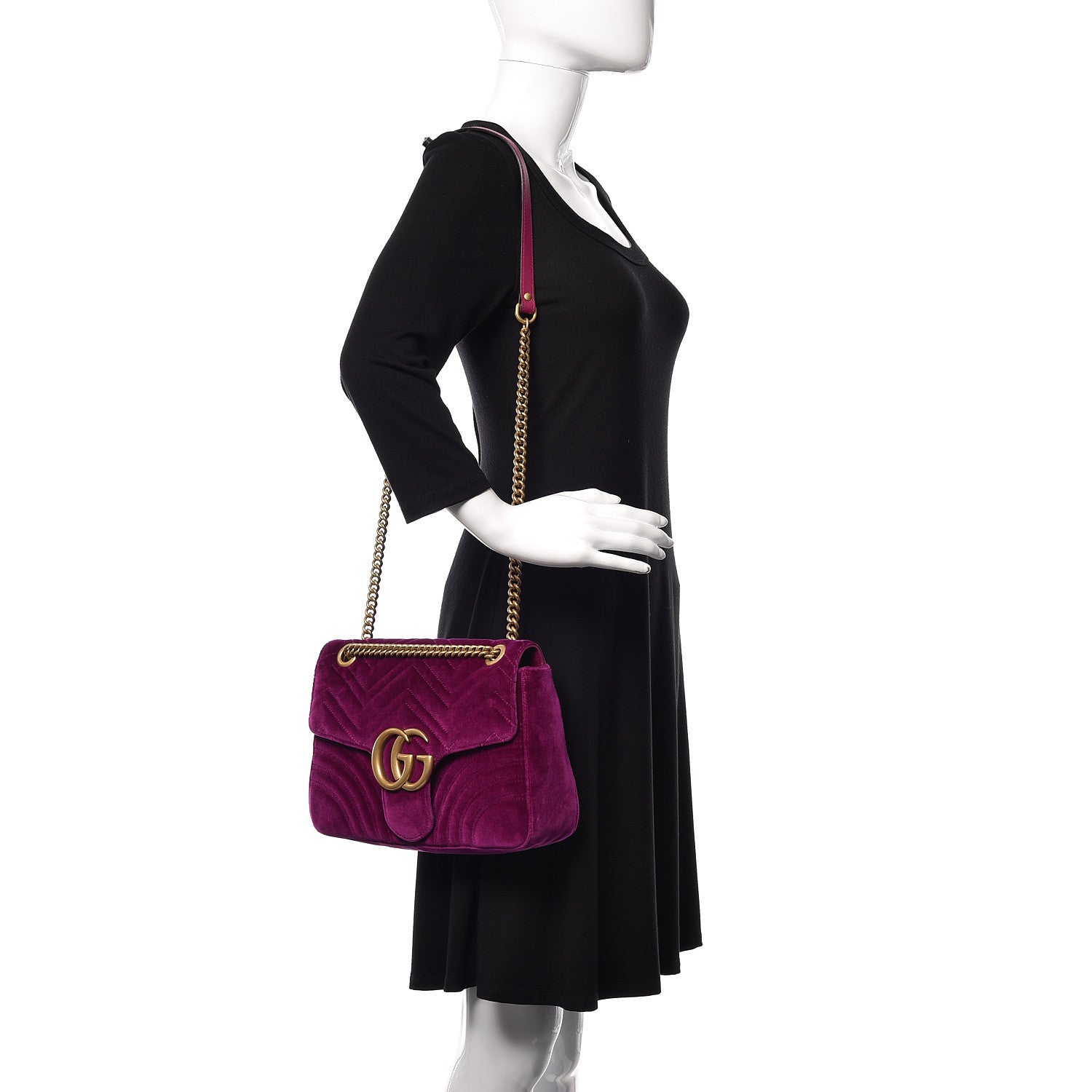 Gucci Velvet Matelasse Medium GG Marmont Shoulder Bag Fuchsia Violet Cyclamen 2 of 14
