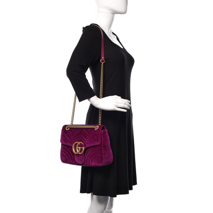 Gucci Velvet Matelasse Medium GG Marmont Shoulder Bag Fuchsia Violet Cyclamen 2 of 14