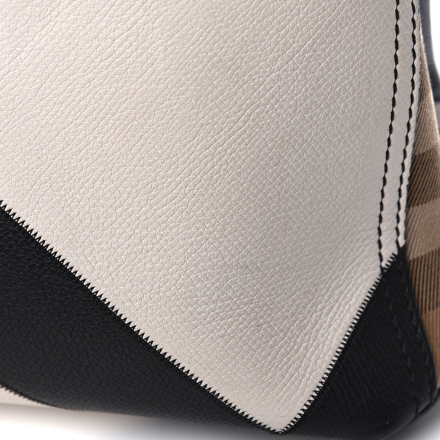 Grainy Calfskin Patchwork Medium Banner Tote Black White