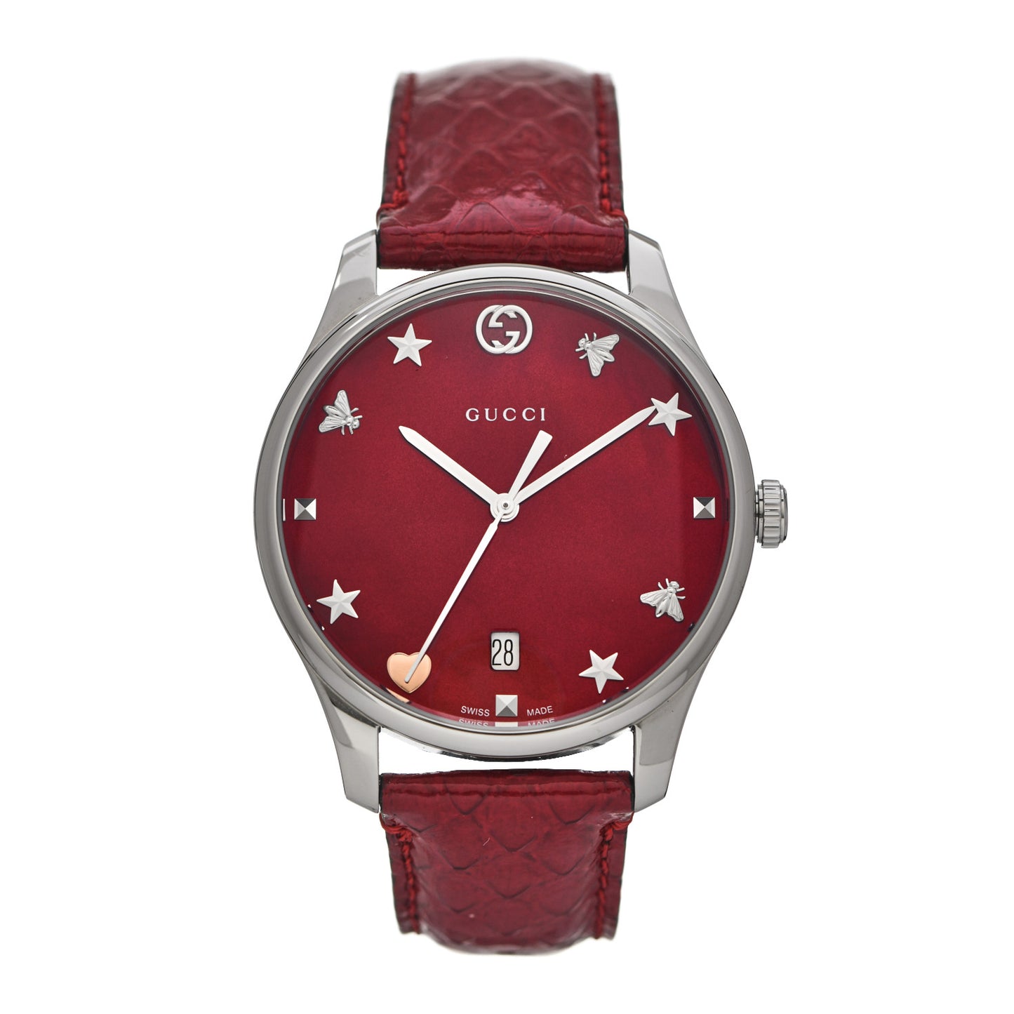 Stainless Steel Lizard Red Mother of Pearl 36mm G-Timeless Charm Quartz Watch