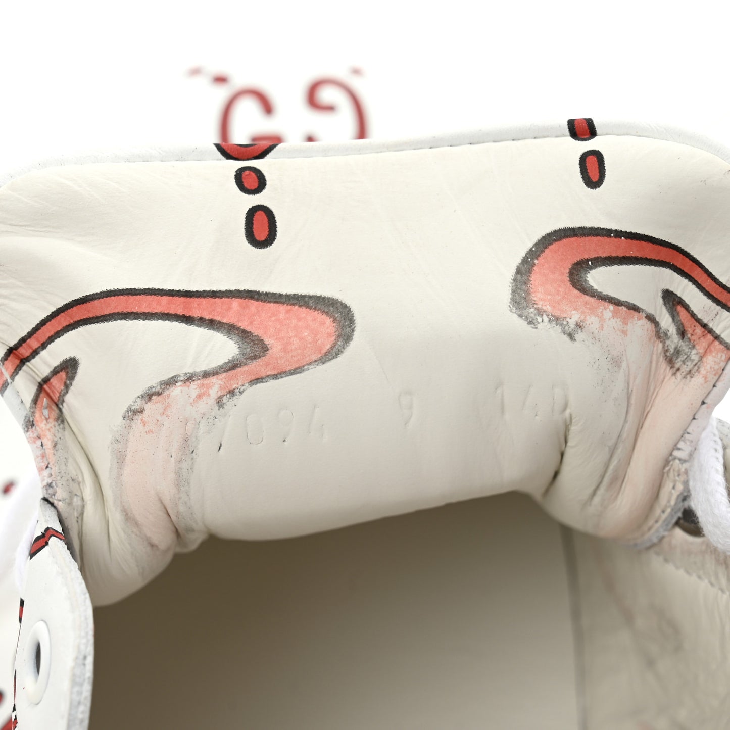 Calfskin GucciGhost Print Mens Ace Sneakers 9 White Hibiscus Red