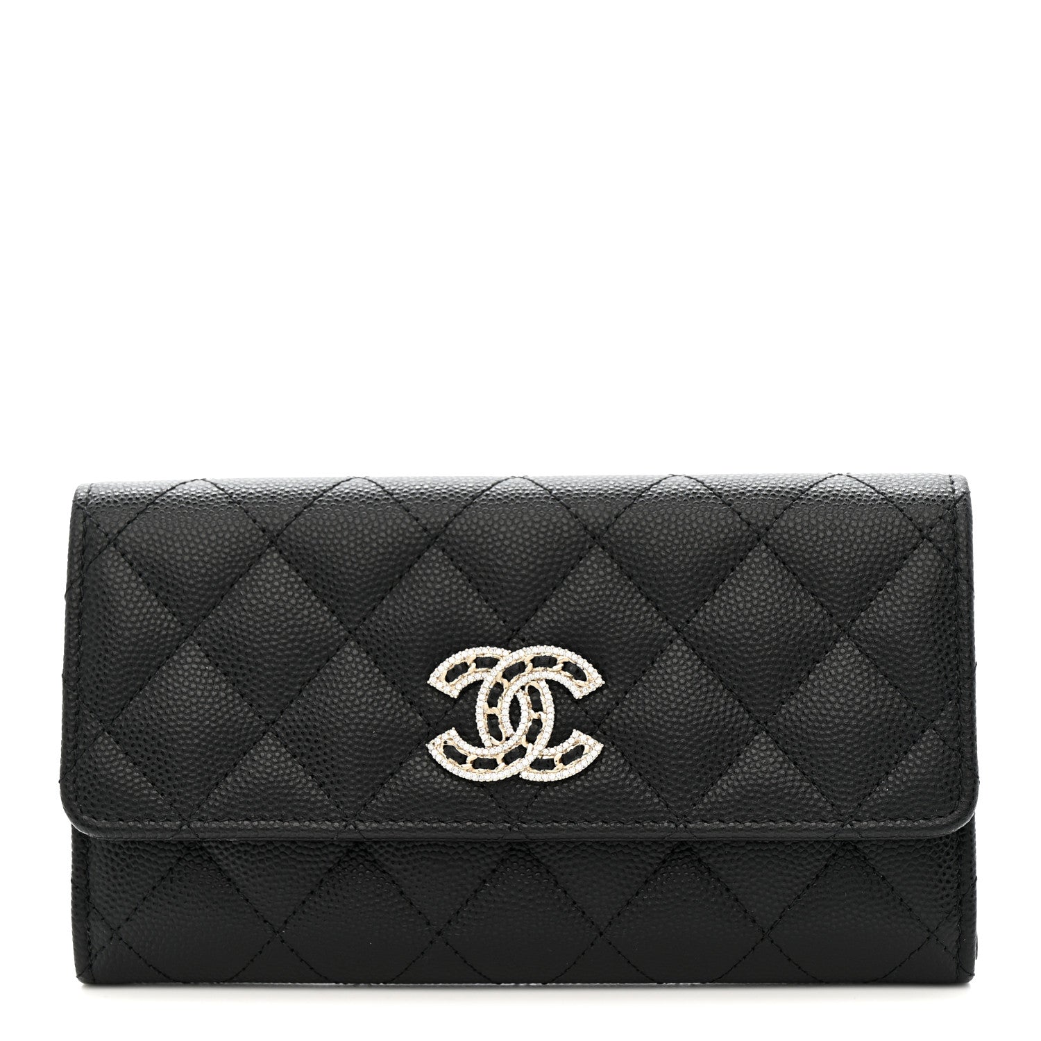 Chanel Caviar Quilted Crystal CC Large Gusset Flap Wallet Black 1 of 9