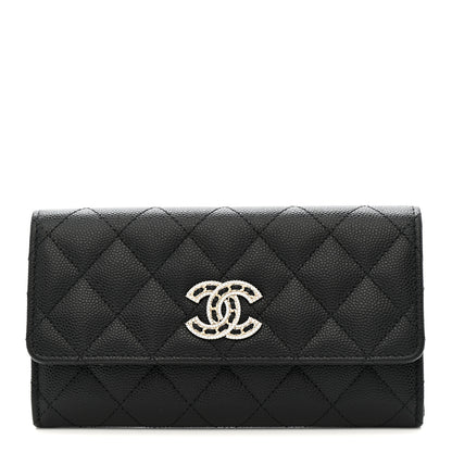 Chanel Caviar Quilted Crystal CC Large Gusset Flap Wallet Black 1 of 9