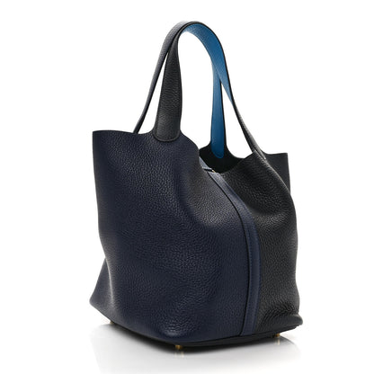 Hermes Taurillon Clemence Casaque Picotin Lock 22 MM Bleu Nuit Black Blue Frida 3 of 11