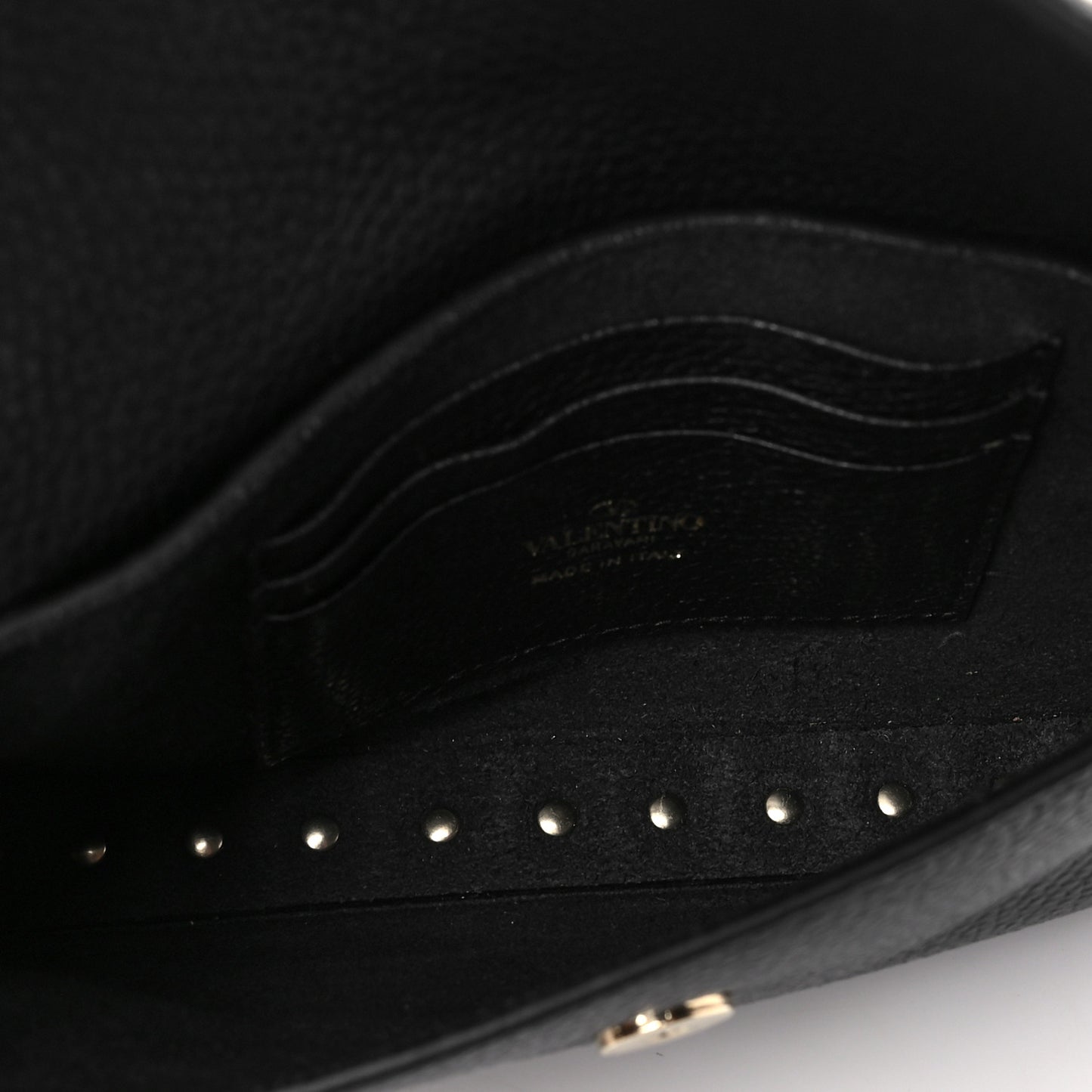 Grainy Calfskin Rockstud Crossbody Pouch Black