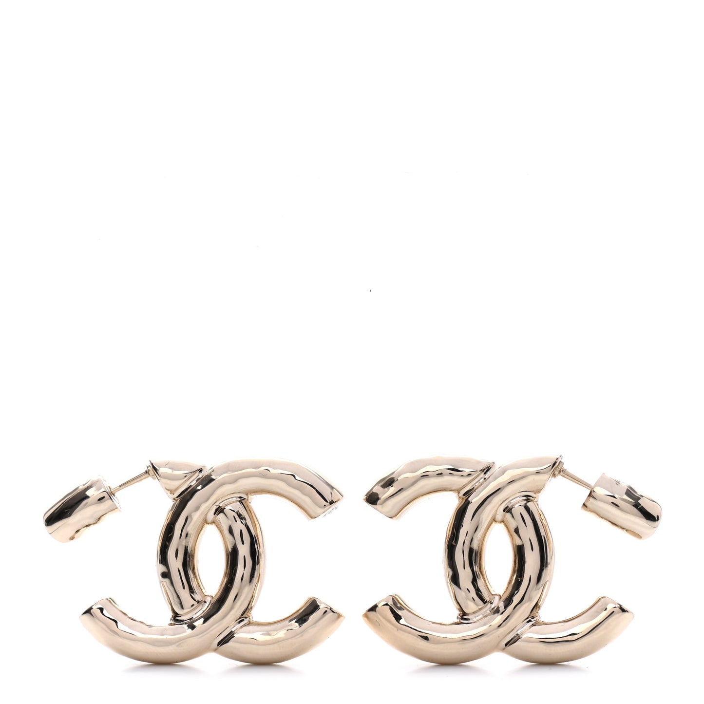 Metal Large CC Earrings Light Gold