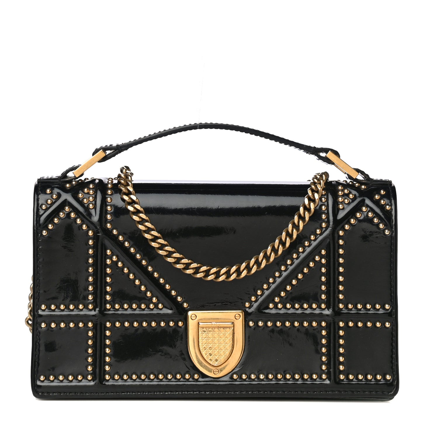 Patent Studded Diorama Flap Bag Black