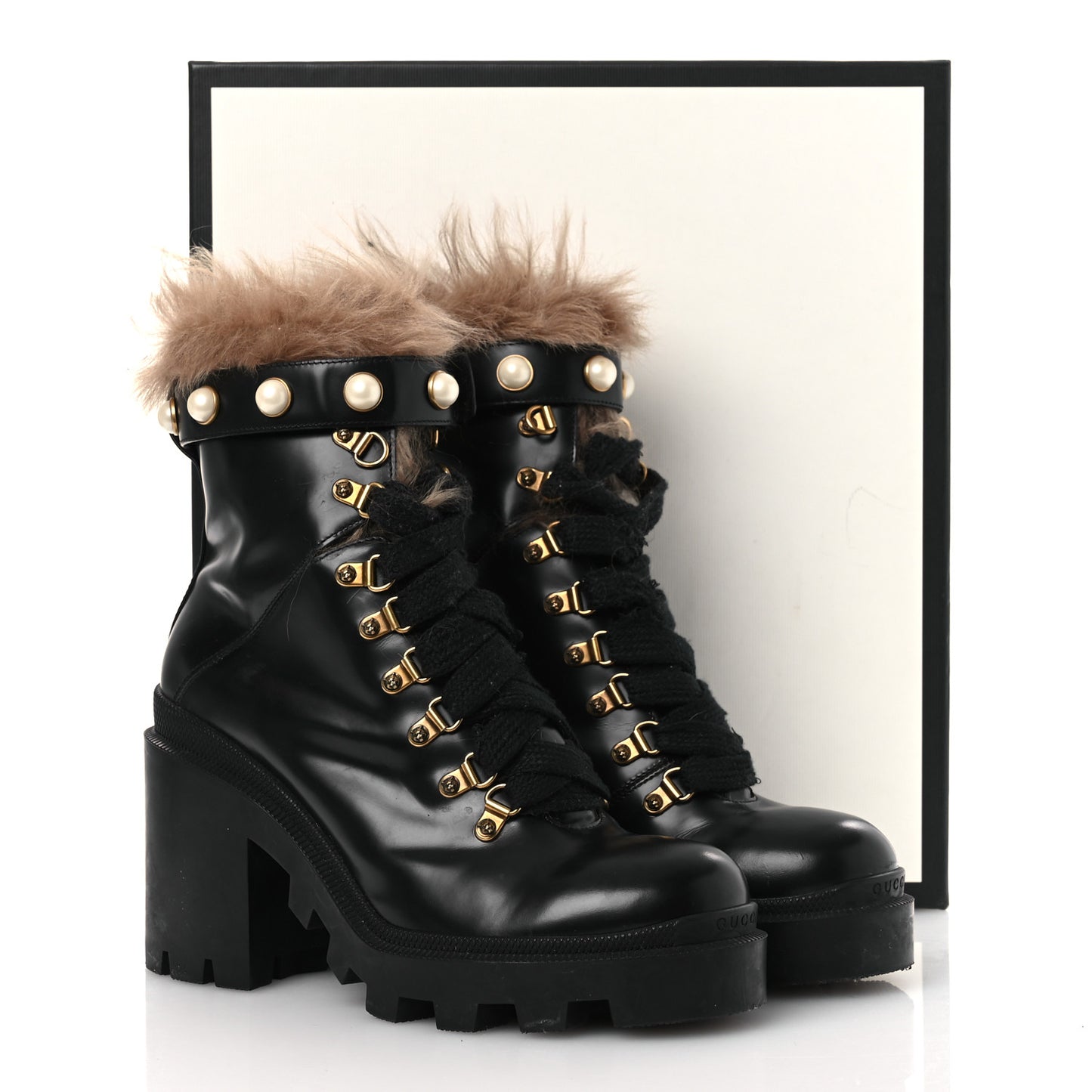 Magnum Calfskin Fur Pearl Lace Up Combat Ankle Boots 39.5 Black Naturale