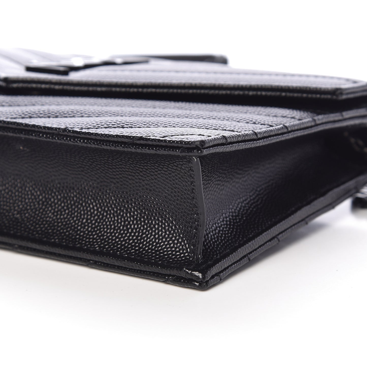 Grain De Poudre Matelasse Chevron Monogram Envelope Chain Wallet Black