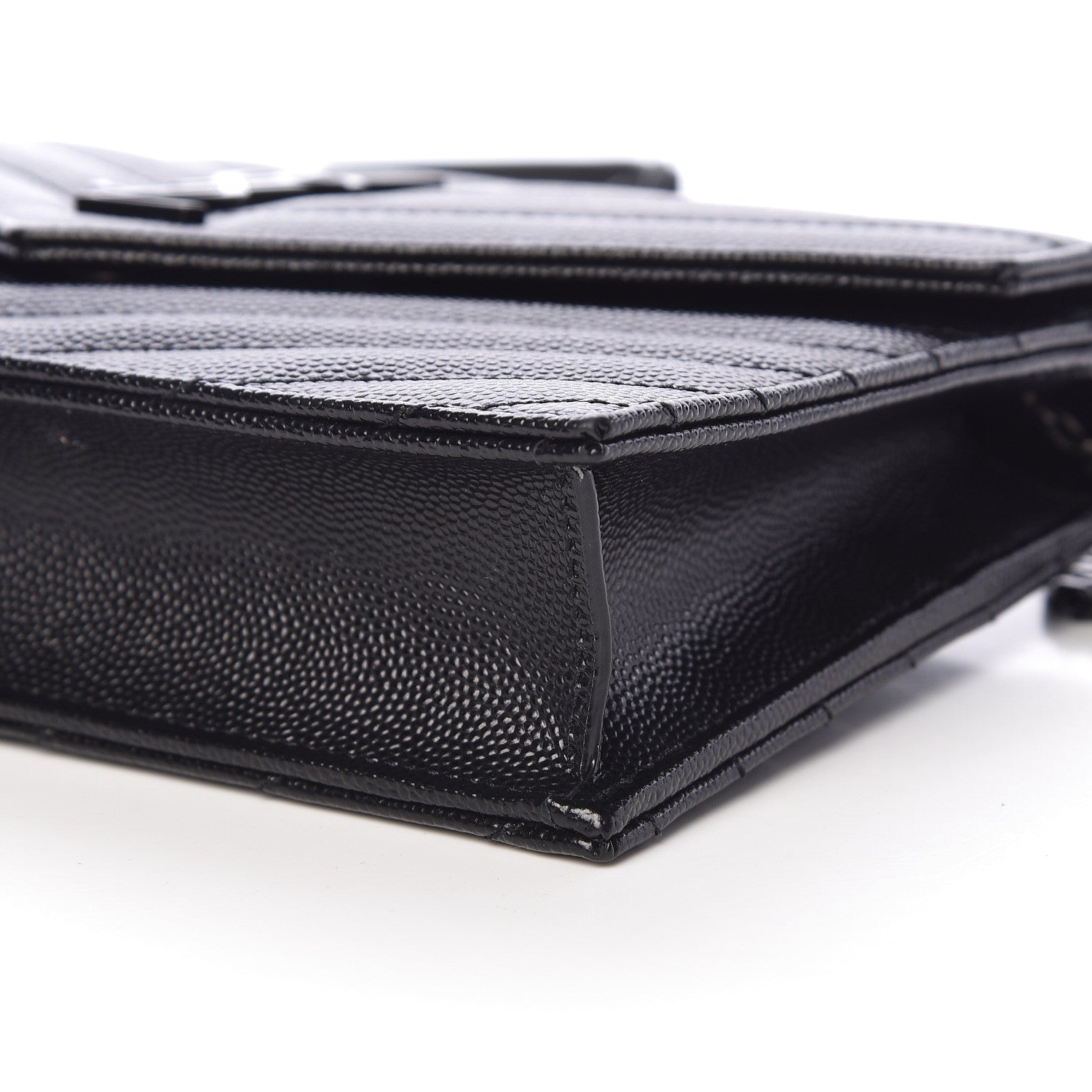 Saint Laurent Grain De Poudre Matelasse Chevron Monogram Envelope Chain Wallet Black 11 of 11