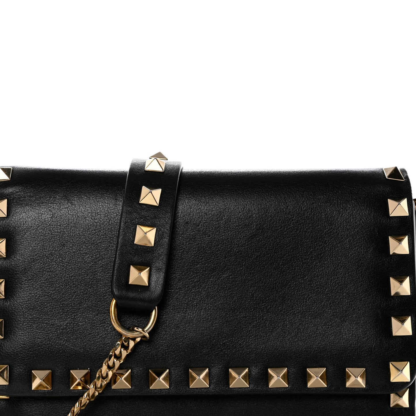 Vitello Mini Rockstud Flap Wallet on Strap Black