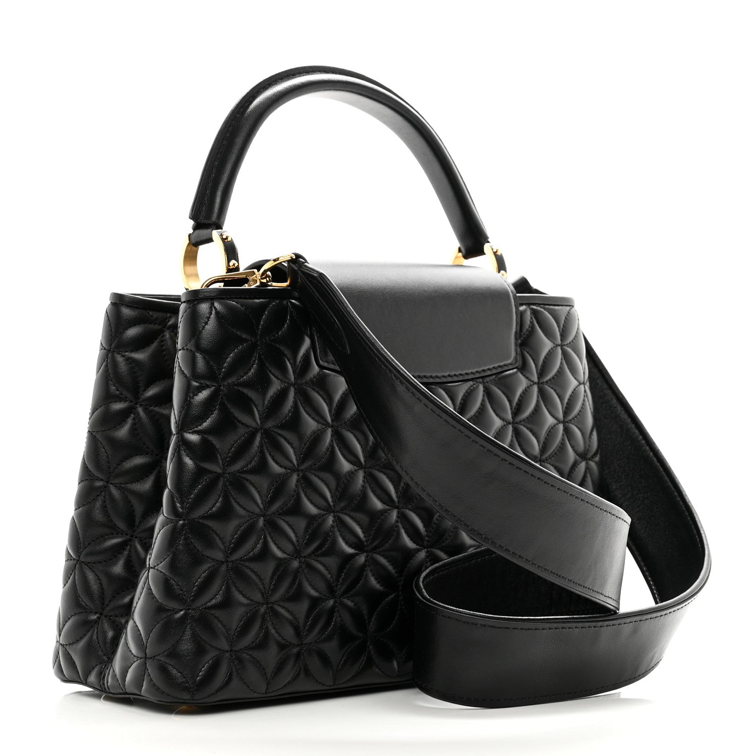 Louis Vuitton Lambskin Quilted Flower Capucines PM Black 3 of 9