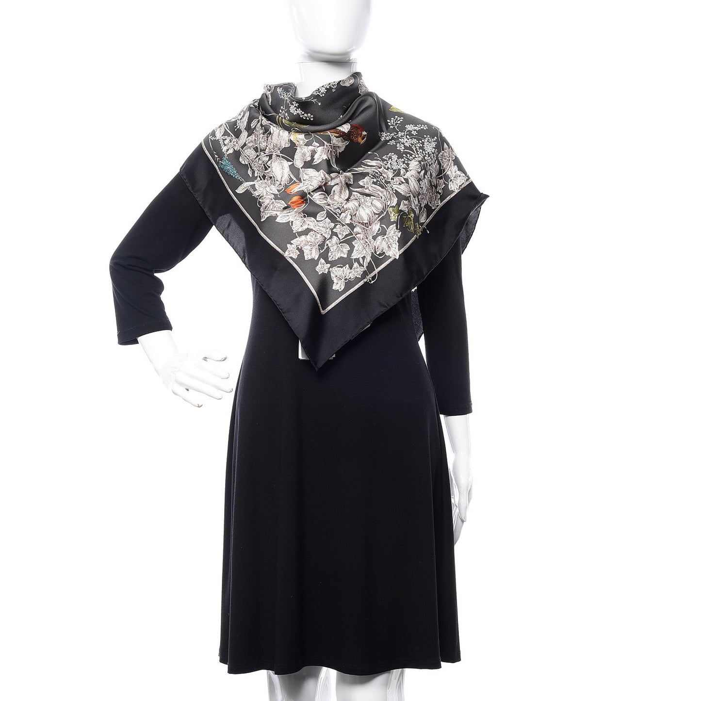 Silk Twill Wondergardenia Square Scarf Anthracite