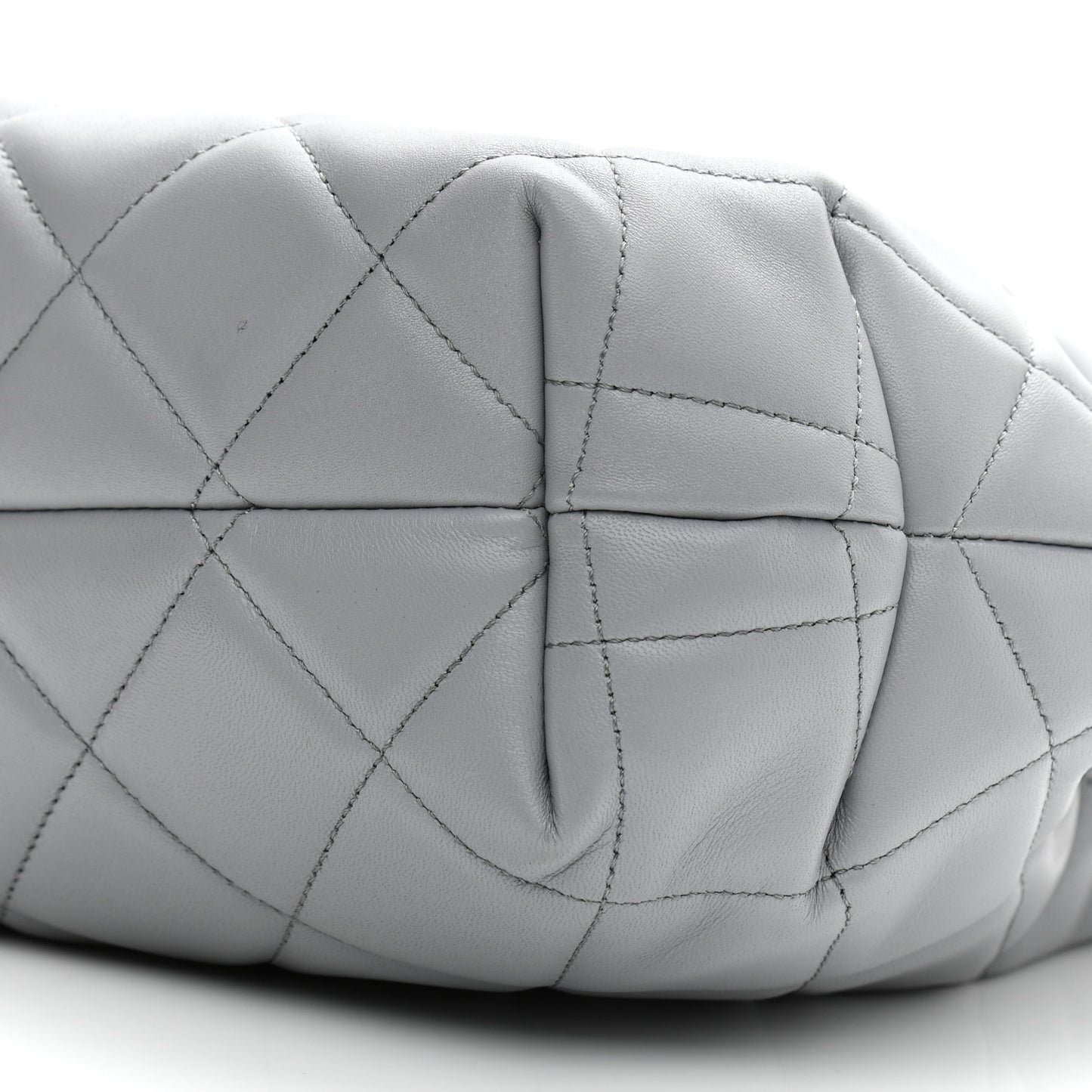 Lambskin Quilted CC Dweller Drawstring Bucket Bag Light Grey