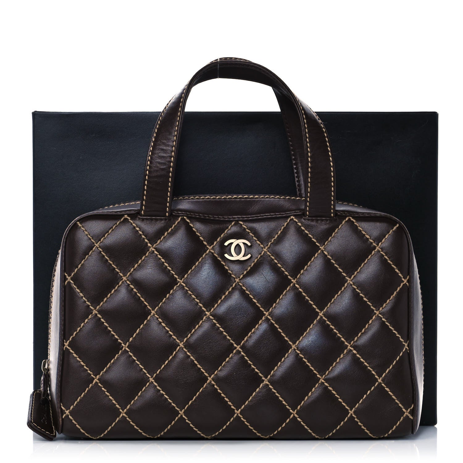Chanel Calfskin Contrast Stitch Surpique Bowler Dark Brown 16 of 16