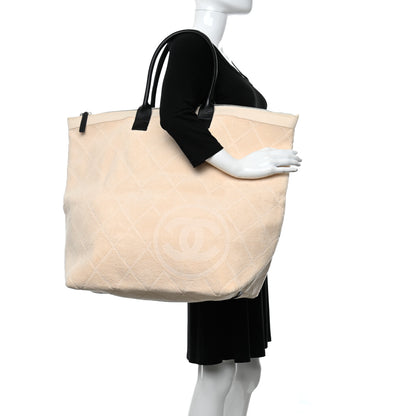 Chanel Terry Cotton CC Beach Tote Set Beige Black 3 of 14