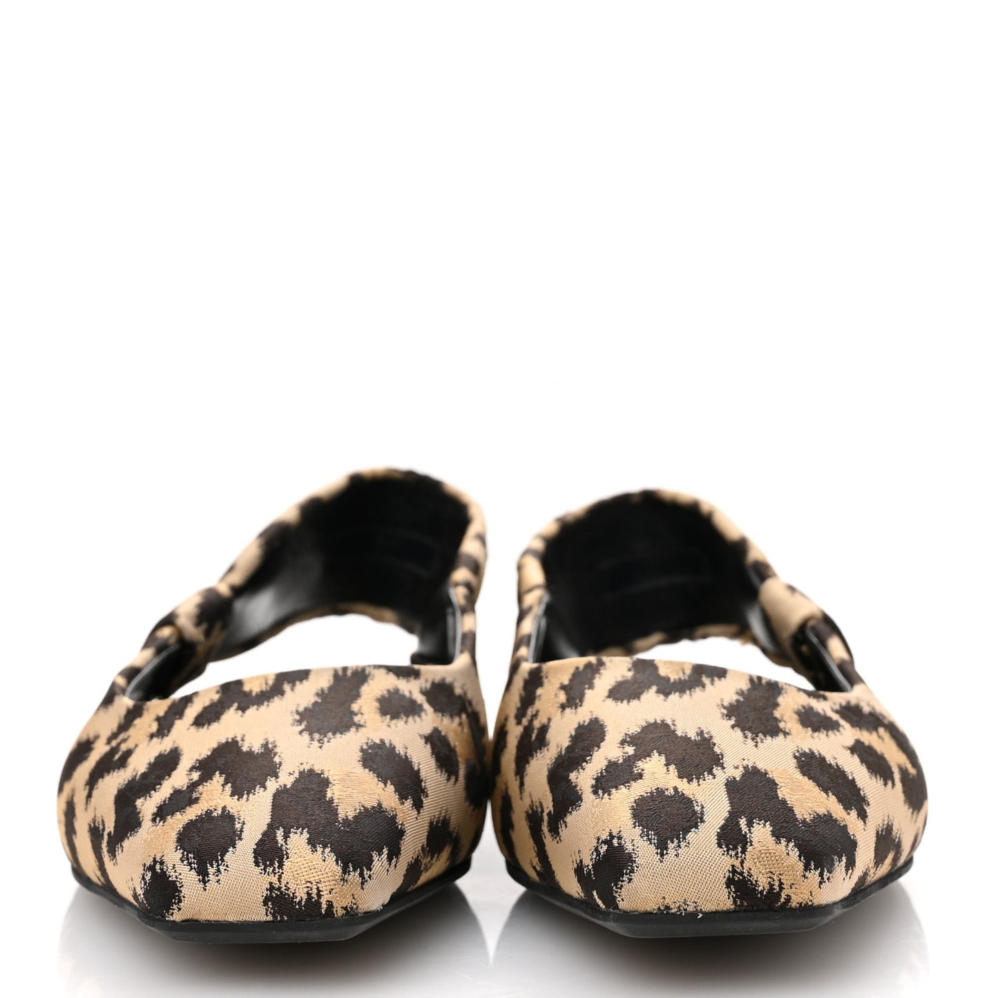 Shiny Nylon Leopard Print Mizza Slingback Flat 38.5 Natural