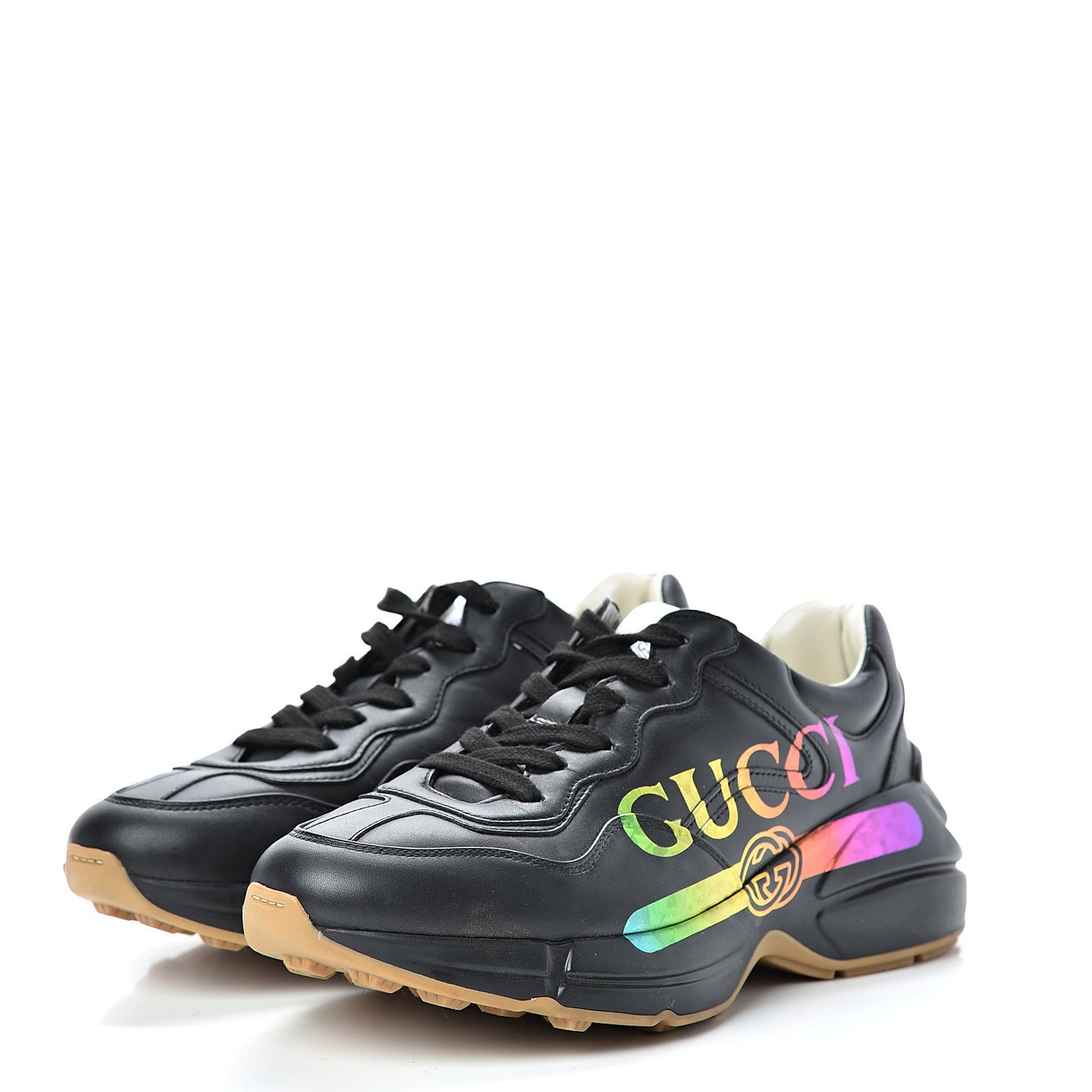 Calfskin Iridescent Logo Womens Rhyton Sneakers 39 Black