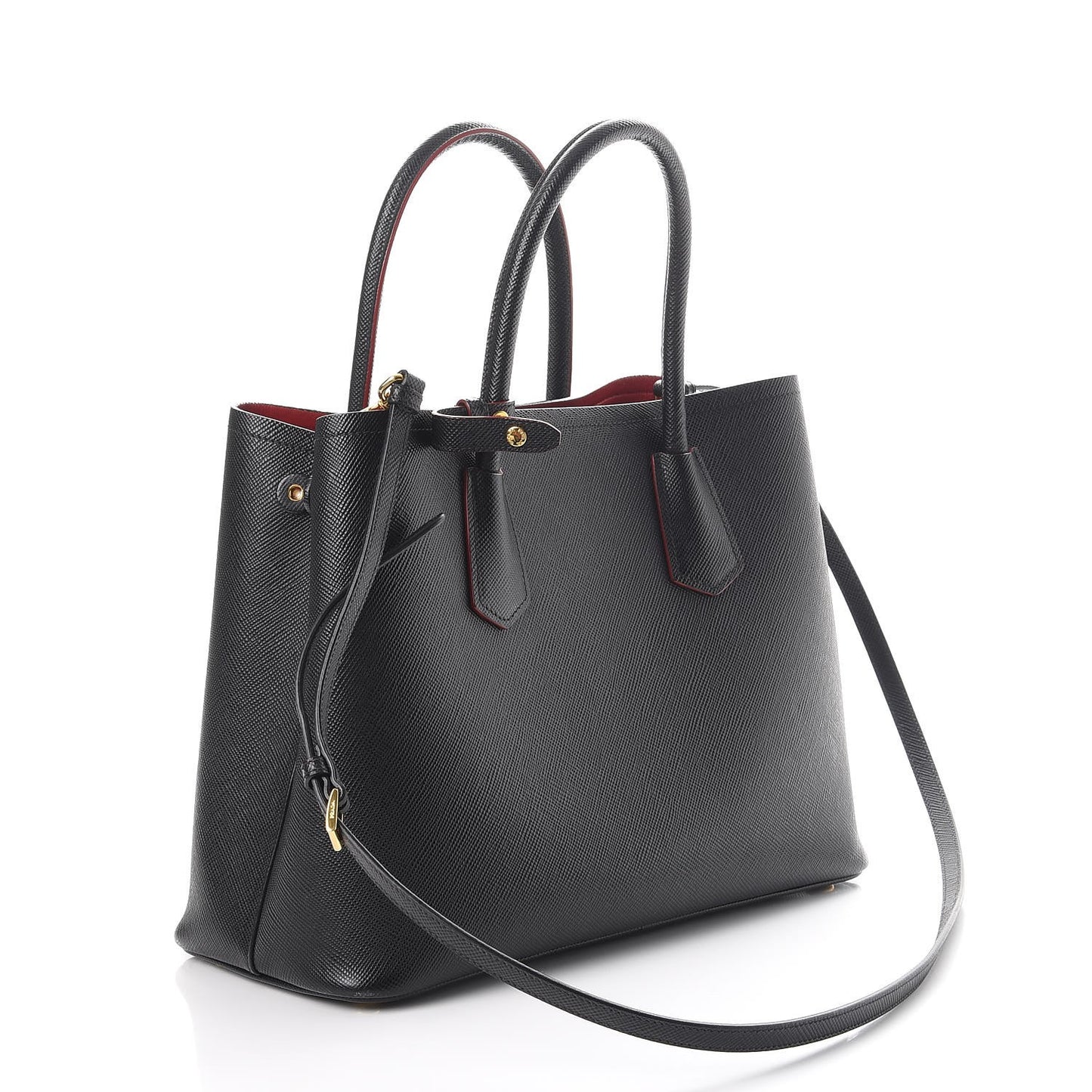 Saffiano Cuir Medium Double Bag Black Fuoco