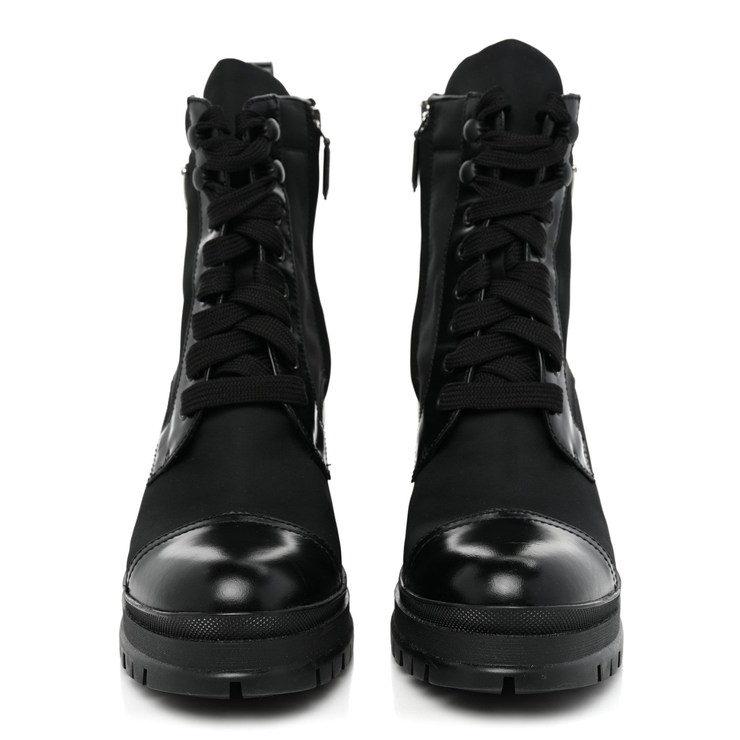 Prada Spazzolato Re-Nylon Metal Triangle Logo Lace Up 85mm Boots 39 Black 2 of 11