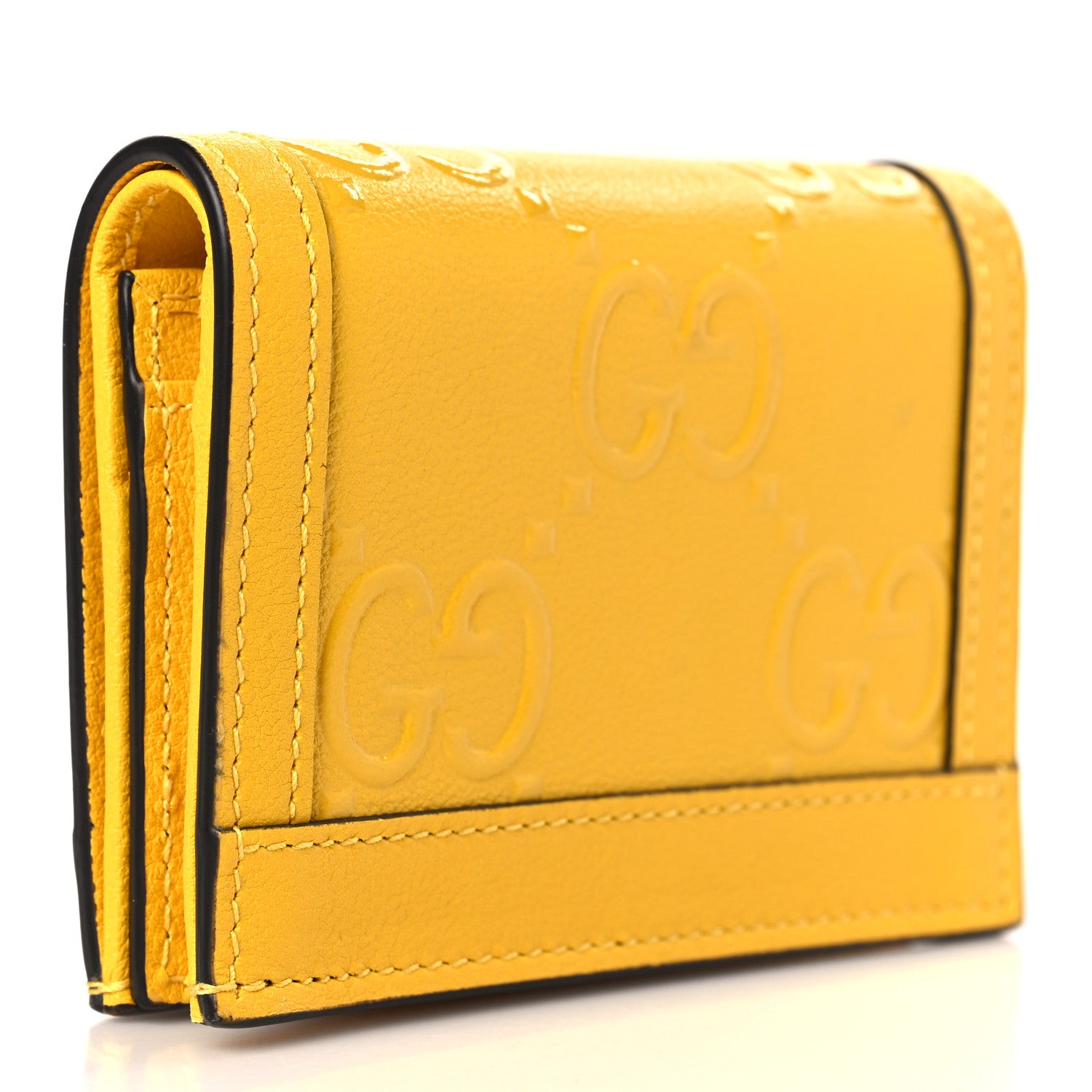 Gucci Wonka Grain Calfskin GG Monogram Embossed Card Case Wallet Stone Topaz 3 of 8