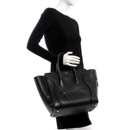 Celine Drummed Calfskin Mini Luggage Black 2 of 9