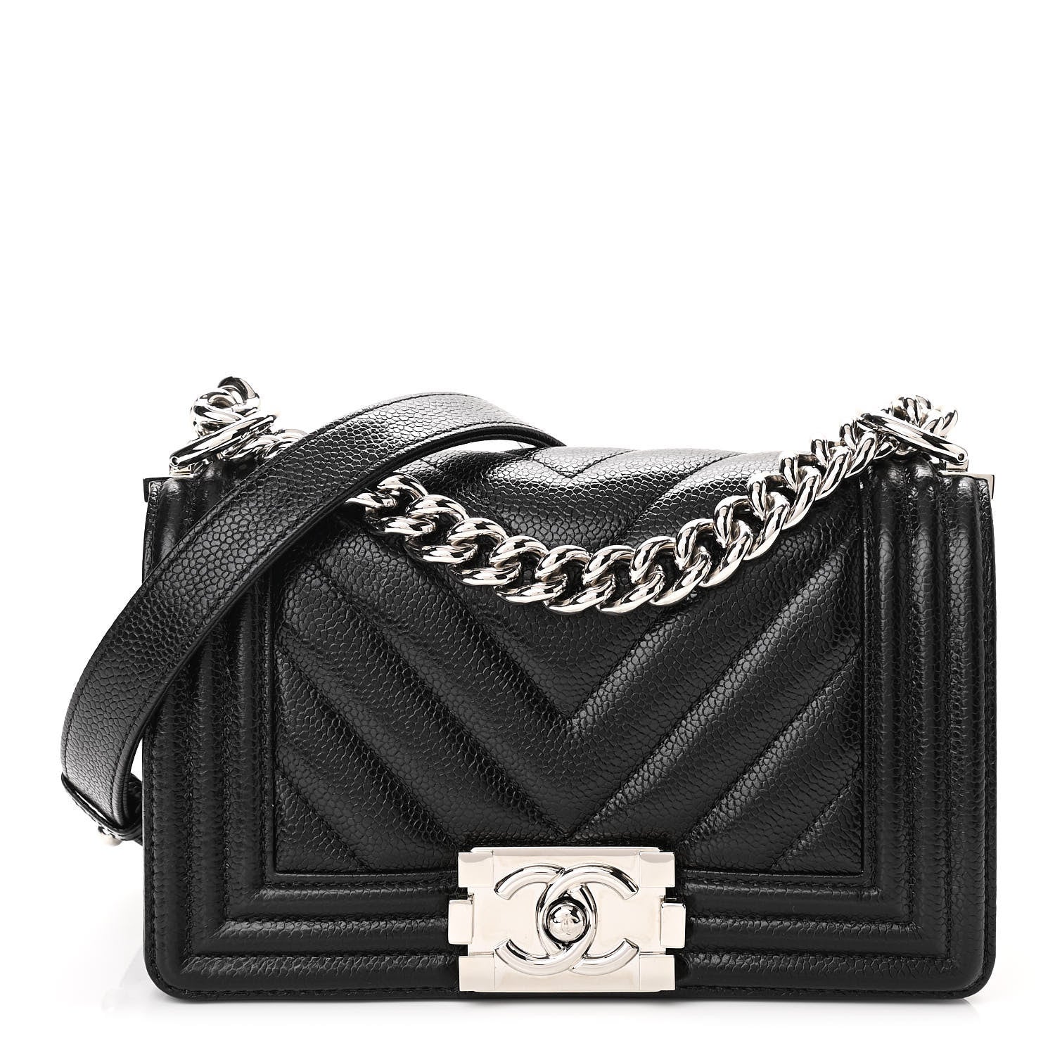 Chanel Caviar Chevron Quilted Small Boy Flap Black 1 of 10
