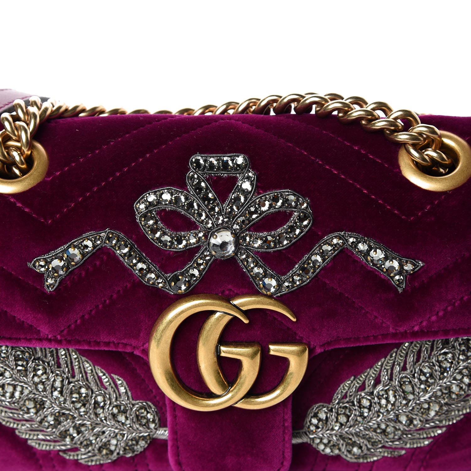 Gucci Velvet Matelasse Embroidered Mini GG Marmont Shoulder Bag Bordeaux 10 of 12