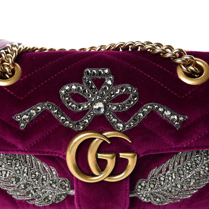 Gucci Velvet Matelasse Embroidered Mini GG Marmont Shoulder Bag Bordeaux 10 of 12