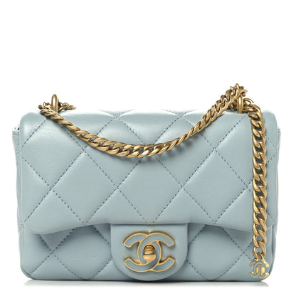Chanel Lambskin Enamel Quilted Mini Pending CC Square Flap Light Blue 1 of 10