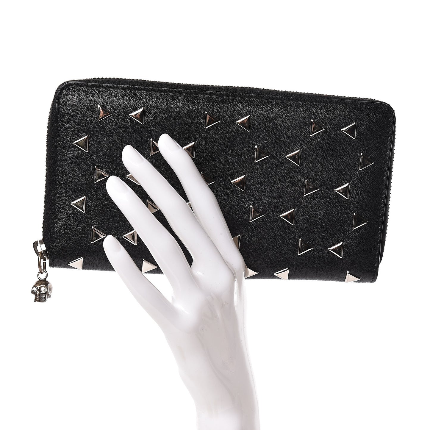 Nappa Studded Skull Continental Zip Wallet Black