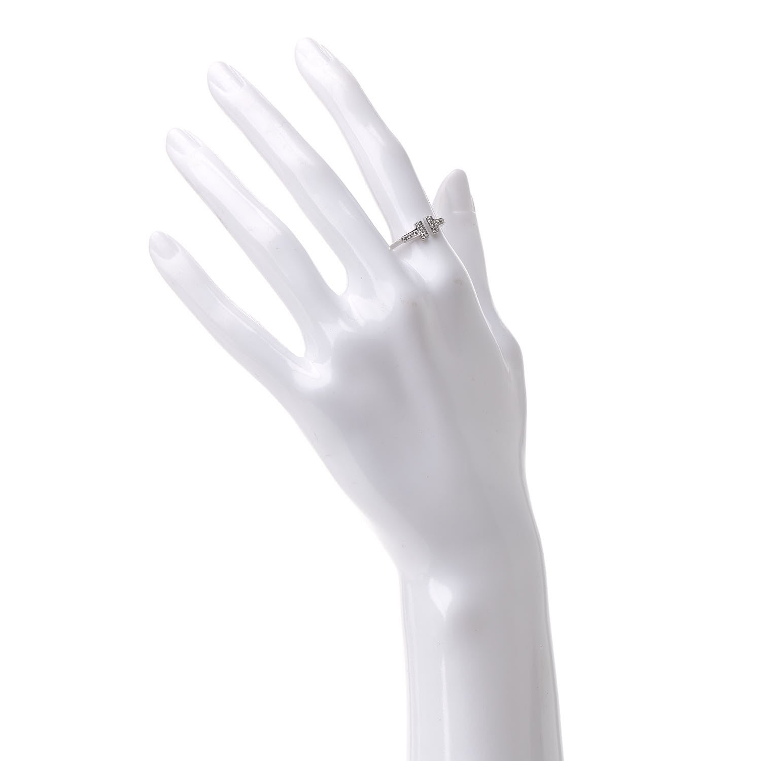 Tiffany 18K White Gold Diamond T Wire Ring 53 6.5 2 of 5