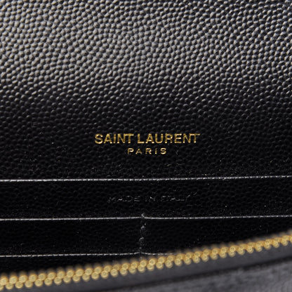 Saint Laurent Grain De Poudre Matelasse Chevron Monogram Envelope Chain Wallet Black 7 of 7